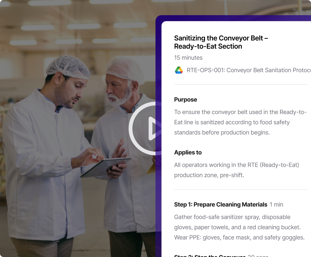 A video of two operators automatically turned into a written sanitation SOP