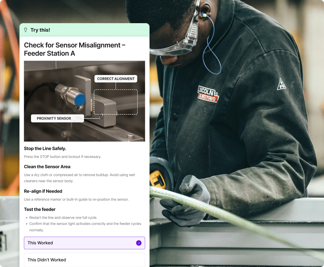 LineWise guiding an operator through a sensor misalignment check